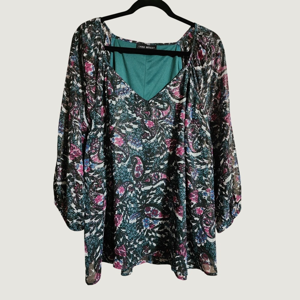Lane Bryant Blouse‎ Abstract Paisley Metallic 22 Multi